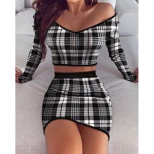 SHEIN Grid Print Cropped Cami Top & Mini Skirt Set