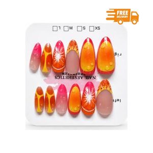 Orange-pink gradient creative handicrafts On Nails 12PCS Full Set  Reusable Acrylics 