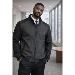 Men's Premium Wool-Blend Bomber Jacket - Charcoal Gray.