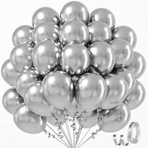 Metallic Silver Party Balloons Set with Ribbon