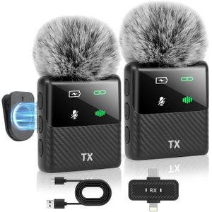 Wireless Lavalier Microphone for iPhone, iPad, Android Phone, Cameras - Noise Reduction, Reverb, 12H Battery Life Plug and Play Magnetic Lapel Mic for Video Recording Podcast Vlogging