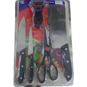 6Pc Knife Set With Chopping Board And Peeler-Black/Silver