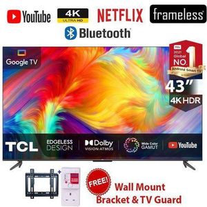 TCL 43 Inch 4K Smart TV, Heavy Duty  Walll Bracket+Power Guard