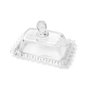 Glass Butter Dish with Handled Lid Classic Covered 2-Piece Design Tray- Clear