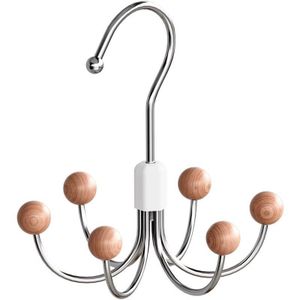 360° Rotating Octopus Hanger with 6 Wooden Ball Hangers Metal Closet Organizer for Belts, Bras, Scarves, Hats, Ties, Handbags, Tank Tops & Accessories Space Saving Wardrobe Storage Organization Hanger, Clothes Rack