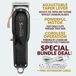 Cordless Senior Professional Hair Clipper Set – Heavy Duty Cordless Hair Trimmer with Adjustable Blade Taper Lever + FREE Power
