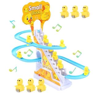Arsuxeo Electric Duck Track Baby Toy LED Lights Musical Slide Roller Coaster Toys With 6 Ducks