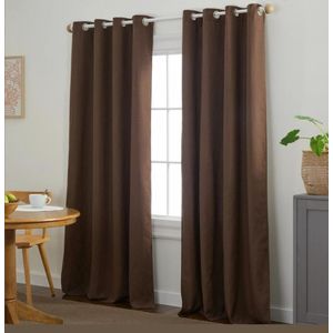 3pcs Plain Curtins including a net- Brown