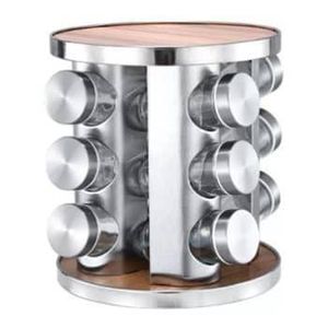 Countertop Stainless Steel Spice Rack Masala Box with 12 Empty Glass Jars, 360° Rotatable, Modern Kitchen Organization, Cooking, Decorative Trolley Accessory  Seasoning Dried Herbs Spice Tower Organizer