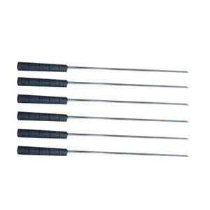 6 Pieces Stainless Steel Barbecue Skewers With Wooden Handles-Silver