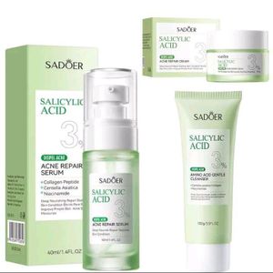 SADOER 3 in 1 Set, Acne Repair Serum + Cream +  Cleanser with 3% Salicylic Acid Collagen Peptide and Niacinamide, Centella Asiatica and Niacinamide, Can add Vitamin C,Remove Acne, Moisturize, Sooth