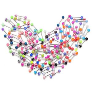 50pcs Mixed Color 316L Stainless Steel Tongue Rings Paint Barbells Bars Navel Lip Rings Studs Body Jewelry Set