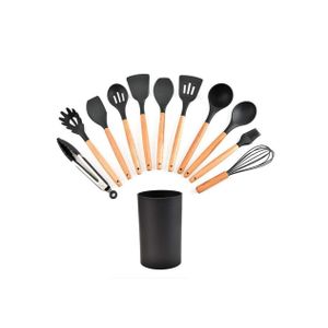 12pcs Kitchen Utensils And Knife Set - Silicone, Black