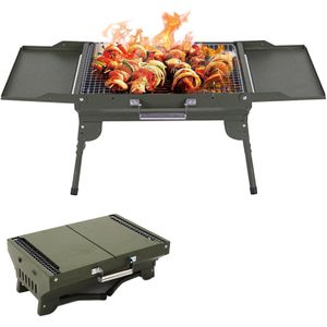 Portable Briefcase Charcoal Barbecue Grill  Foldable Camping BBQ Folding Barbeques Charcoal Stainless Steel Smoker Barbecue for Outdoor Party Cooking Picnic Garden Terrace Camping Travel -Green