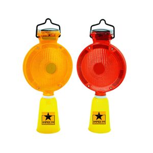 solar-powered LED traffic cone warning light used for road safety and construction zones