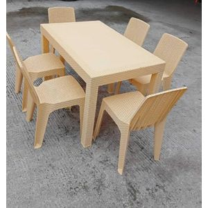Durable 6-Seater Plastic Dining Table with 4 Matching Chairs – Weather-Resistant & Easy to Clean