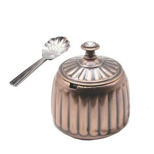 Copper Sugar Bowl With Spoon- Brown