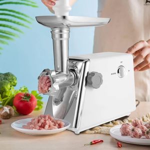 Electric Meat Grinder For Mincing Meat And Making Sausages Kebabs Or Chaps-Silver/White