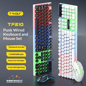 T-WOLF Thunderwolf TF210 USB Punk Retro Wired Illuminated 1000dpi Mechanical Feel Gaming Keyboard and Mouse Set