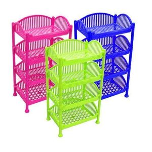 Kenpoly 1Pc Plastic Laundry Basket Trolley - Pink, Blue & Green