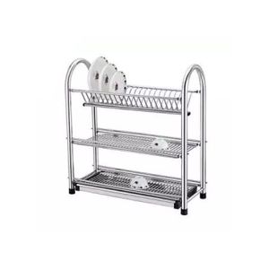 Share this product   3 Tier Dish Drying Rack Dish Drainer Kitchen Stainless Steel Storage Stand- Silver.