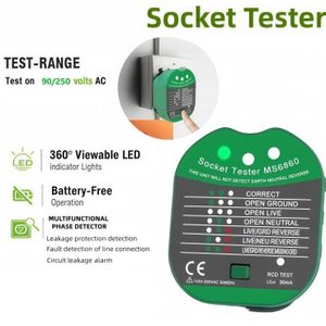 Electric Socket T-ester EU Plug RCD Test,90-250V Electric Circuit Polarity Detector,Home Wiring Checker