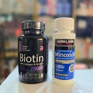 Kirkland Minoxidil 5% Month Supply Extra Strength  & Biotin Combo - Hair Regrowth For Men