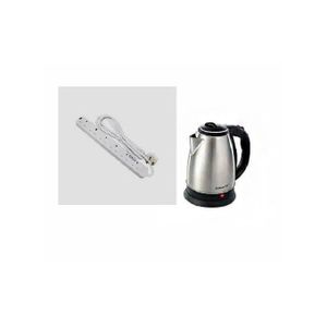 Scarlett Electric Kettle 2 Litres & 6 Way Power King Extension Cable - Silver, White