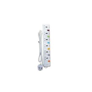 G & T  6 Ways Overload Protection Extension Cable Socket - White