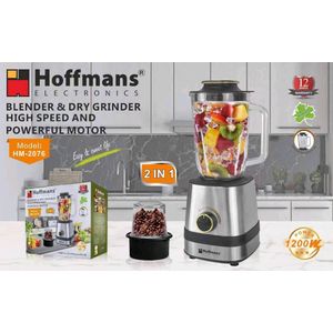 Hoffmans Blender & Dry Grinder High Speed & Powerful Motor HM-2076 - Silver