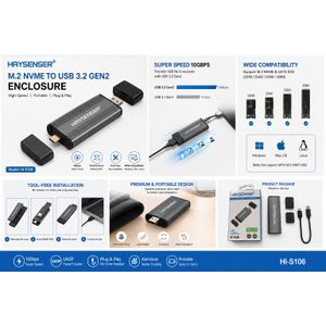 Haysenser HI-S106 M.2 NVMe SSD to USB 3.2 Gen 2 Enclosure – 10Gbps