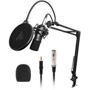 maono  Au-A03 Condenser XLR Microphone Kit Podcast Mic with Boom Arm XLR Microphone Stand (Black)