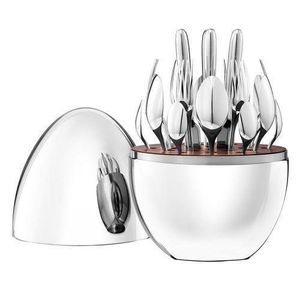 Egg shaped 24 piece flatware set - silver