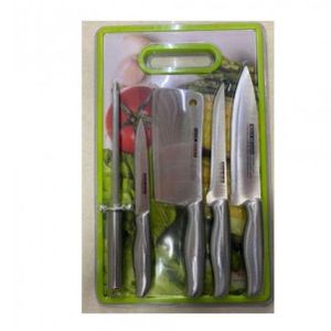 Silver Knife Set With Sharpener & Cutting Board - Multicolor