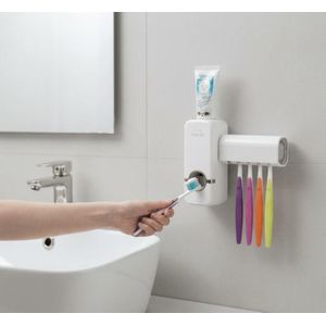Wall Mounted Toothbrush Holder And Toothpaste Dispenser - White