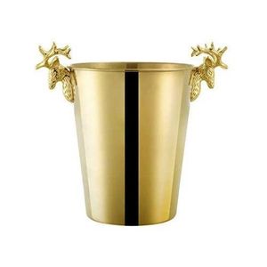 3L Champagne Wine Ice Bucket Stainless Steel With Deer Head Handles -Gold