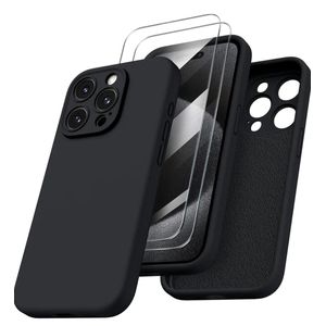 Universal Iphone 13 Pro Max Luxury Soft Rubber Liquid Silicone Skin Touch Feel Cover Case With Screen Protector Black
