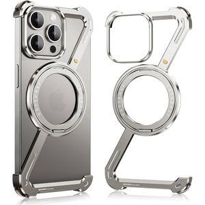 Magnetic Metal Bumper Case with Camera Protection & Shockproof Frame for Apple iPhone 15 Pro – Silver