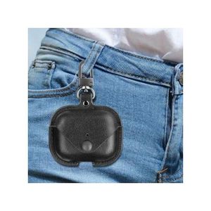 Earbuds Pro Case Cover Leather Case Metal Keychain - Black