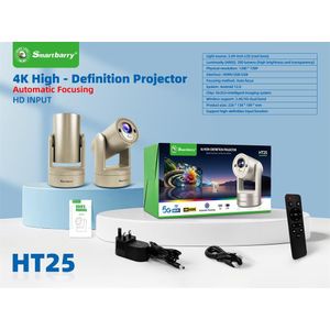 NODIZZ Local Stock-HT25 4K Android 12.0 Projector with Auto Focus, 200 Lumens, 5G WiFi, Bluetooth, Built-in Battery, Portable HD Home Cinema