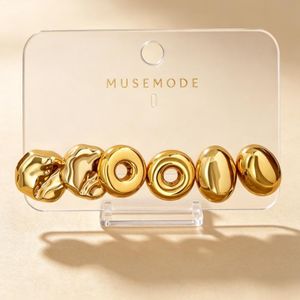 3 Pairs Vintage Round Stud Earrings Set for Women - Gold