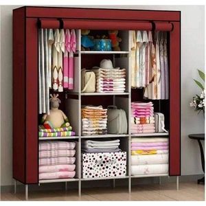 3 Column Metallic Flame Wardrobe With Cloth On & Zip - Maroon Winered Brown