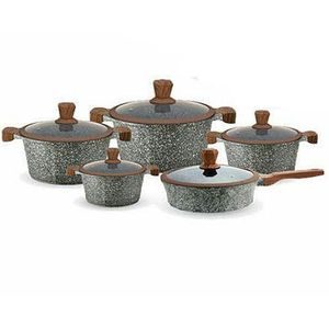 Kola  10 Piece Granite Cookware Set With Non Stick Frying Pan aluminum Cooking Pots Saucepans Utensils Marble Dishes