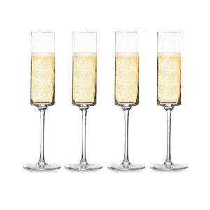 White Edge Champagne Flutes – Set of 6, Flat Bottom Wine Glasses, Prosecco Glasses, Elegant Drinkware