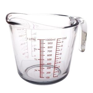 1000ml Glass Measuring Cup, 1 1/3-Cup Tempered Glass Liquid Measuring Cups, with Handle and 3 Scales (OZ, Cup, ML), Transparant, Dishwasher, Freezer, Microwave, and Preheated Oven Safe 