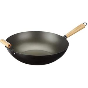 32CM Non-stick Wok Stir Frying Pan Saucepan With Wooden Handle- Black