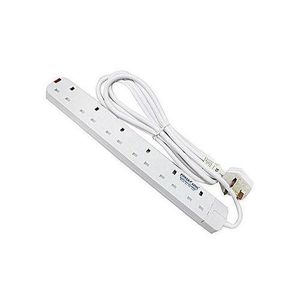 Power King 6 Way  Extension Cable Socket - White