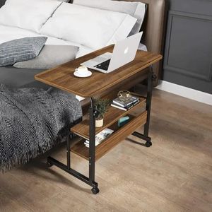 Adjustable Laptop Table with Shelves and wheels(NOT ASSEMBLED)- Multicolor 