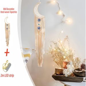 Wall Decoration Hand-woven Tapestries Dreamcatchers Fashion Star Moon Tapestry For Home Wall Hanging Decor,Includes 2m LED Strip Light