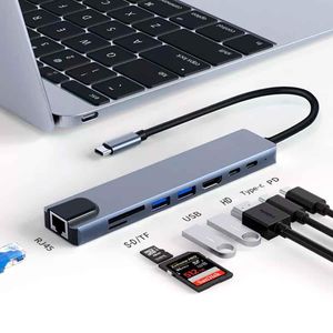 Original USB C Hub 8 in 1 Multifunction Adapter for MacBook & Windows) / USB Docking Station / 4K HDMI, HDTV, SD/TF card, RJ45, USB C